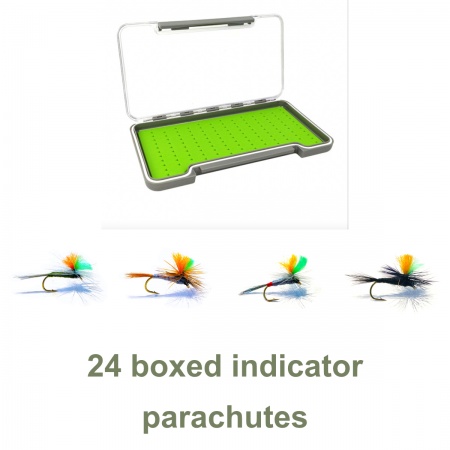 24 indicator parachute boxed dry flies